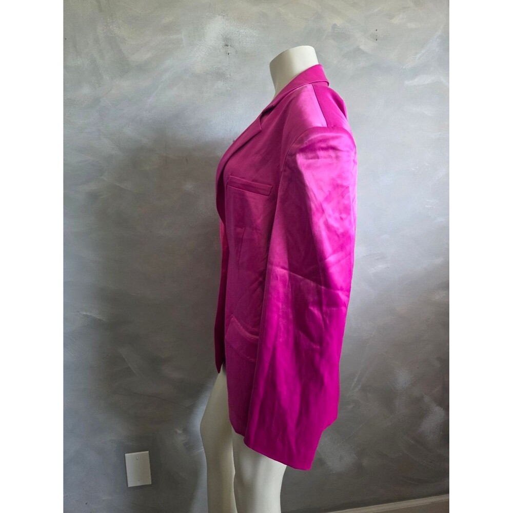 Azalea Wang Pink Satin Single Button Closure Long Line Blazer Sz L - Picture 6 of 13